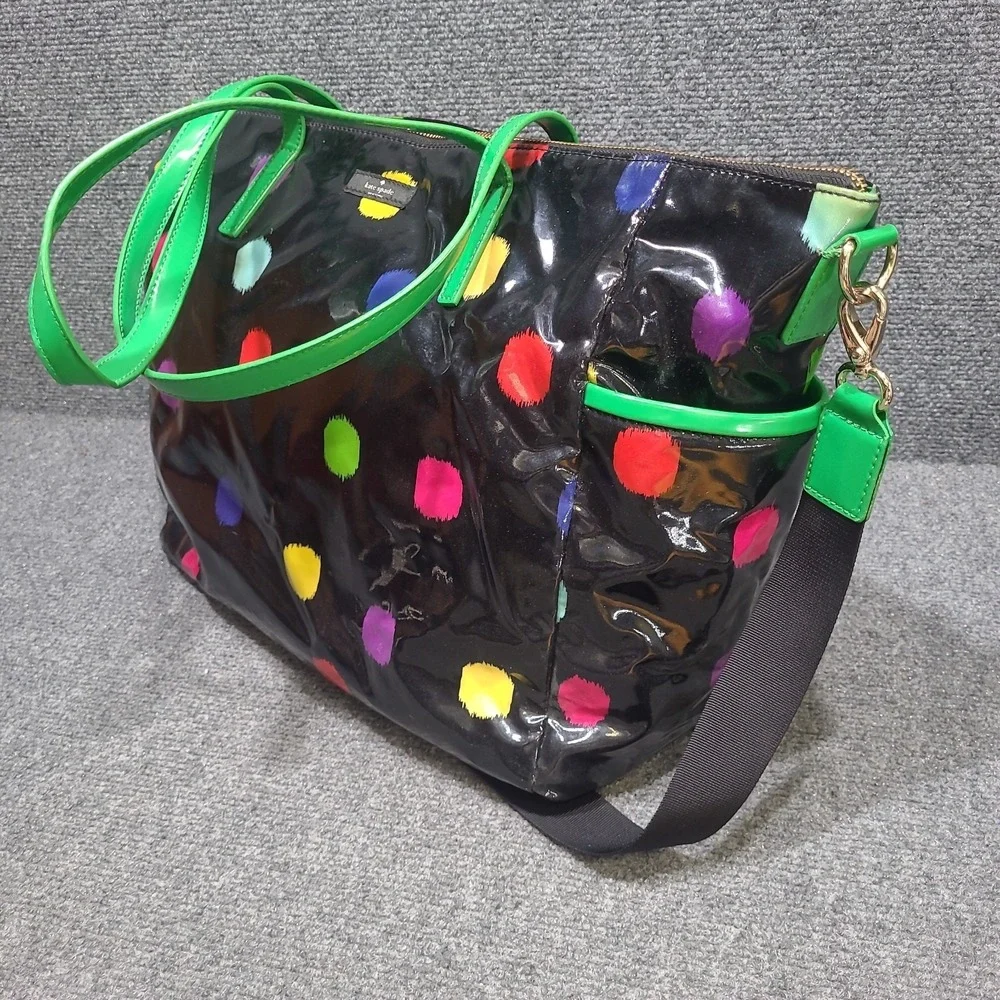 Kate Spade Black Multi Polka Dot Baby Diaper Bag Tote